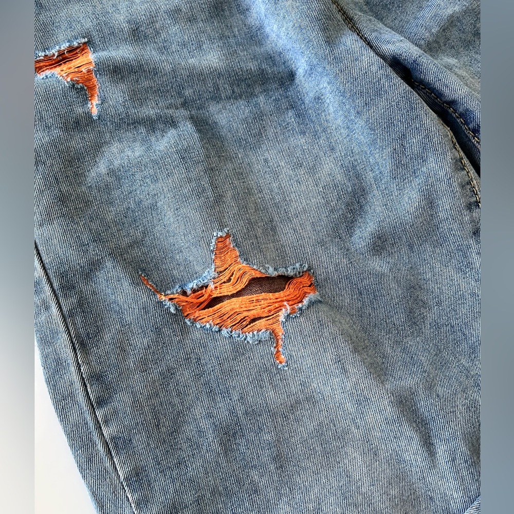 Amazing Moult Distressed Baggy Blue Jeans with Orange Accents - Picture 5 of 7